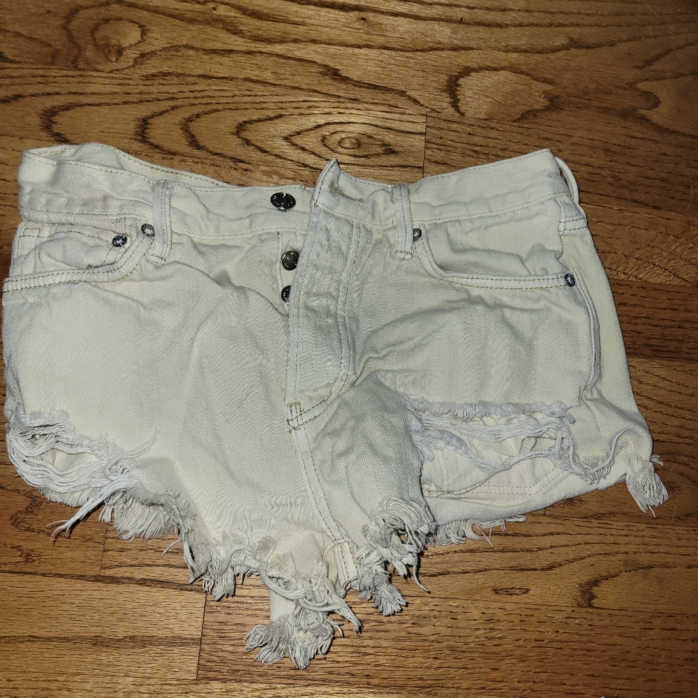 Womens we the free size 27 denim shorts button frayed hem